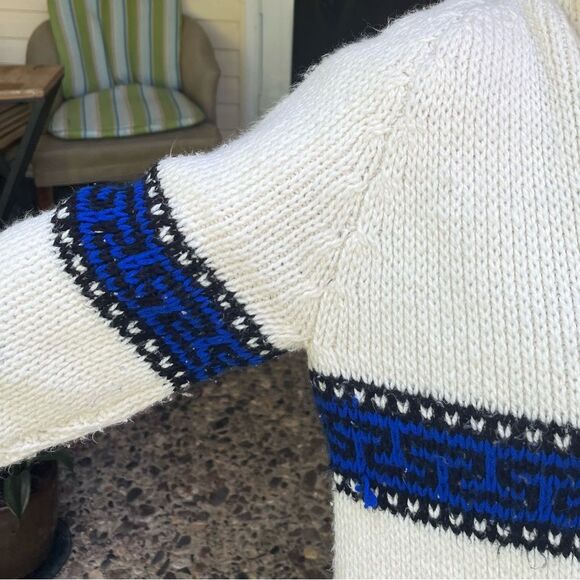 Handmade knitted cotton/acrylic blend cardigan, front pockets, belt closure,S/M - Picture 9 of 9